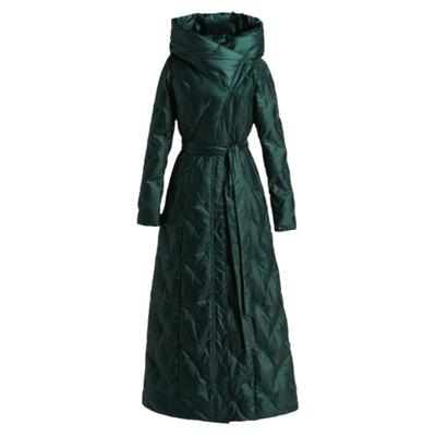 绿色高领气质时装收腰长款羽绒服
