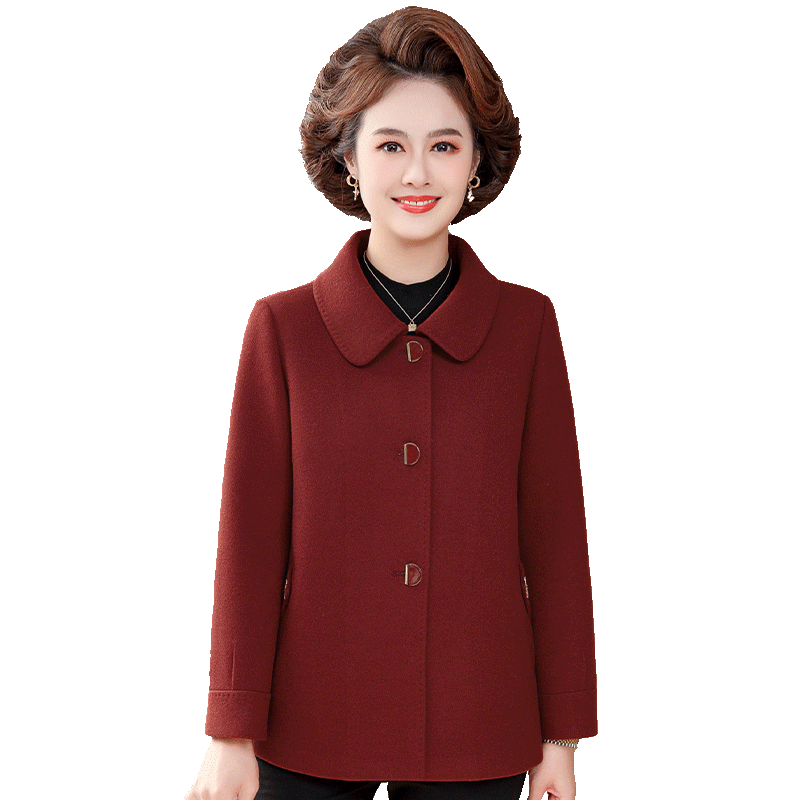 妈妈秋冬毛呢外套宽松大码老年女中老年女装