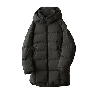 厚实白鹅绒 女士连帽中长款茧型羽绒服 纯色哑光面包服 售完无补