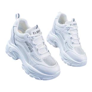 真皮纯白色老爹鞋内增高9CM头层牛皮休闲运动鞋软底轻便旅游鞋女