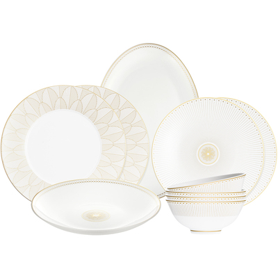 CHRISTOFLE昆庭马勒梅松白金边黄金边餐瓷套装法式西餐盘子碗送礼