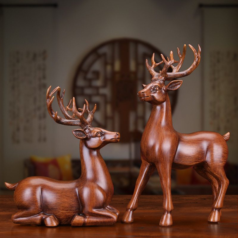 中式鹿摆件家居饰品客厅电视柜酒柜玄关工艺品办公室装饰软装家装