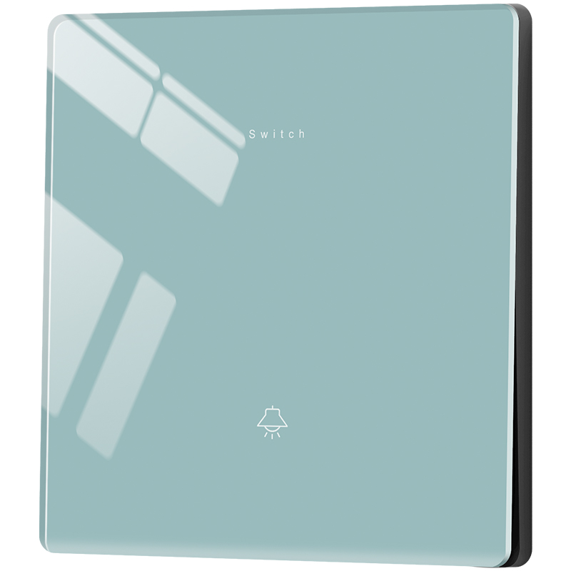 国际电工冰蓝色镜面玻璃开关插座面板86型墙壁一开单控五孔暗装