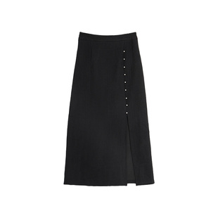 西町村屋中式半身裙女春装新款国风针织百搭中长直筒裙AA9903002