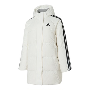 adidas阿迪达斯女冬季新款运动训练保暖连帽中长款羽绒外套KC2485
