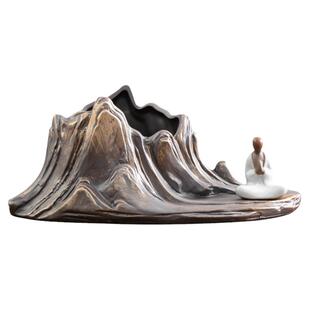 中式粗陶文竹花盆高端创意绿植盆栽小号盆景盆茶室桌面装饰小摆件