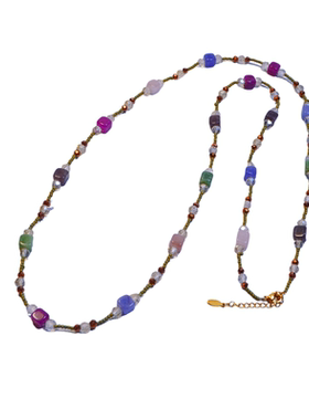 简单百搭款毛衣项链长款美拉德咖色陶瓷毛衣链饰品挂链精致时尚女