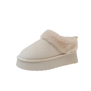 松糕厚底毛毛雪地靴女款2025新款冬季低帮加绒加厚保暖面包鞋棉鞋