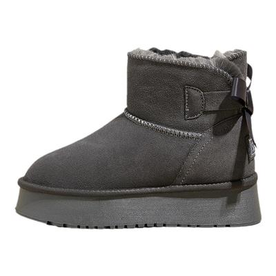 snowelf灰色蝴蝶结雪地靴女增高