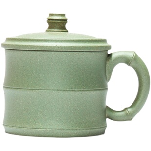 宜兴正宗紫砂杯纯全手工原矿豆青砂带盖泡茶水杯子小容量180ml