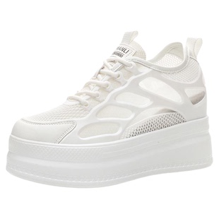 2024夏季真皮内增高休闲鞋女小个子9公分显瘦女鞋网面透气小白鞋