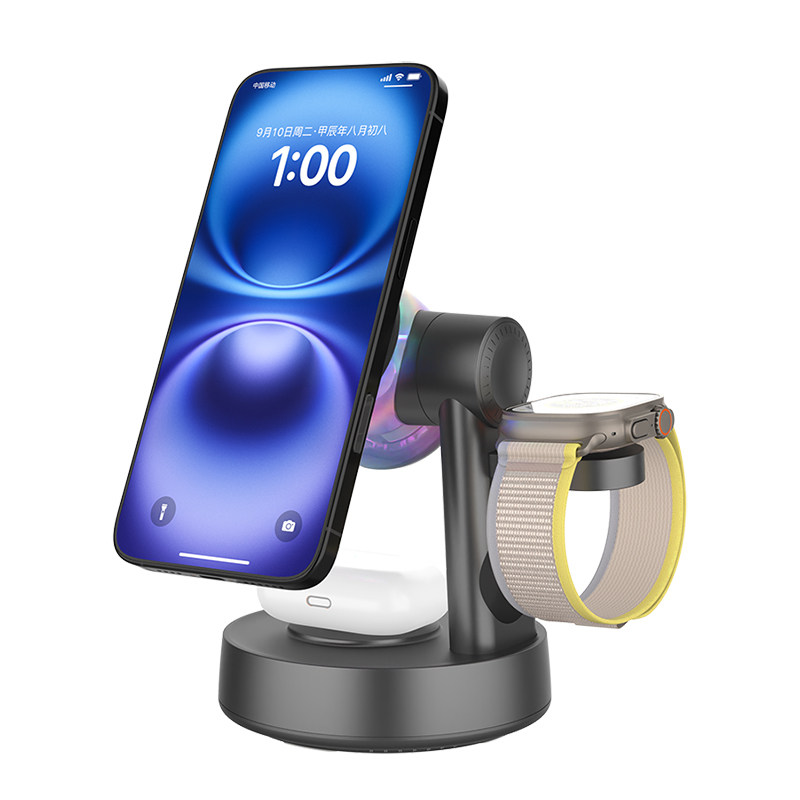 利乐普新Qi2.2认证三合一无线充电器适用iphone18Pro苹果17手机充电站25W快充iWatch三星手表Magsafe磁吸支架