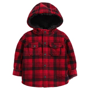 现货英国Next正品男童红格子抓绒羊羔毛蓝色连帽外套衬衫加绒棉服