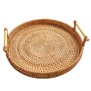 藤编水果盘日式面包篮中式竹编下午茶点心盘客厅茶几水果篮馒头筐