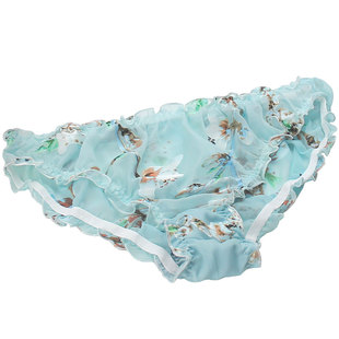 烂花绡 荷叶边纯真丝内裤纯桑蚕丝女士三角裤 透明印花 加大码