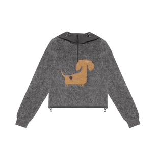 粗针马海毛纱线 半圆原创女装[复古]2025冬绵羊毛混纺连帽毛衣女