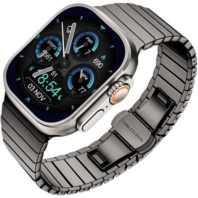 maenwvo适用苹果手表表带iwatch10一珠鳞片蝴蝶扣金属表带49mm/ultra高级感不锈钢applewatchultra2男款表带