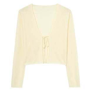 【朱珠代言】伊芙丽亚麻面料透气舒适系带薄款防嗮罩衫针织开衫夏