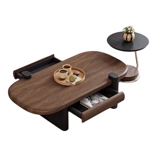 新款简约设计师中古风茶几小户型现代民宿异形茶桌原木色客厅家用