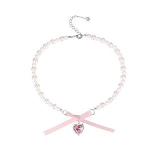 【蜜桃茶】甜美爱心蝴蝶结珍珠项链女生夏季锁骨脖颈链choker配饰