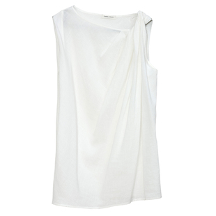 Carolingian法式高阶！亲肤TENCEL天丝亚麻不对称扭解构无袖上衣