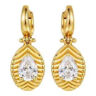 sunshifen Rainforest系列镀金水滴锆石编织叶片耳饰耳环度假精致