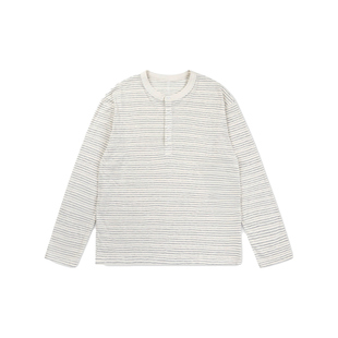 VMCL慵懒老钱风浅色条纹亨利领薄长袖秋男女情侣25AW vermicelli