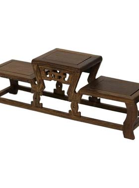 鸡翅木盆景紫砂壶细雕底座摆件