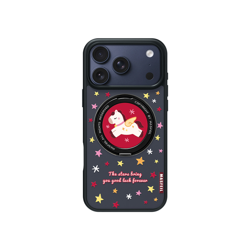 MASFEIL × 星星小马适用苹果17promax手机壳iPhone16pro新款磁吸带支架ip15全包Fo5支点高级感17可爱套红色