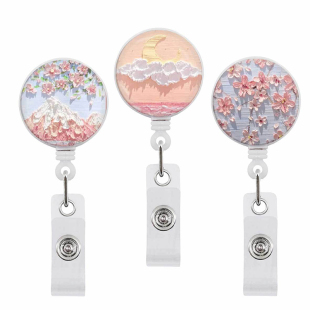 油画风胸卡扣可伸缩夹扣挂工牌卡套证件套易拉扣护士胸牌扣可定制