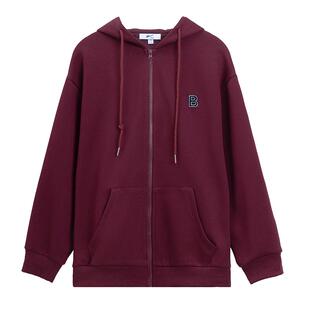 回力酒红色卫衣外套女春秋加绒2025新款爆款宽松休闲连帽拉链上衣