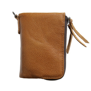 植鞣头层牛皮男士钱包短款真皮竖款搭扣零钱包多功能皮夹青年钱夹