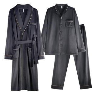 轩靓睡衣男冬季睡袍三件套装加绒加厚保暖海岛绒浴袍珊瑚绒家居服