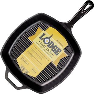 Lodge洛矶美国进口铸铁牛排煎锅26CM方形棱纹健康无涂层不易粘