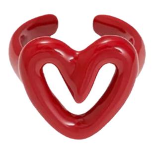 安可拉红色爱心戒指女小众设计简约可调节指环复古显白精致食指戒