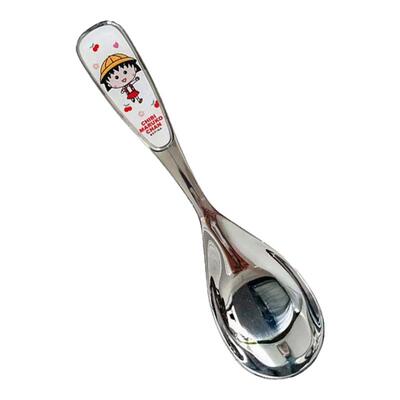 樱桃小丸子勺子304不锈钢儿童吃饭勺元宝勺可爱汤勺调羹宝宝小勺