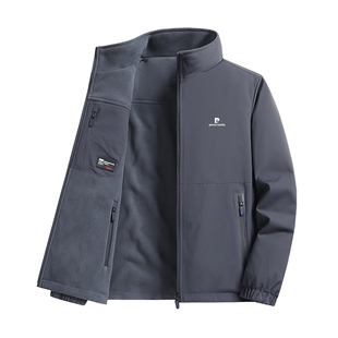 皮尔卡丹防风加绒夹克男士2025新款冬季保暖两面穿加厚抓绒衣外套