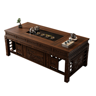 新中式乌金木茶桌椅组合现代简约办公茶台一体阳台功夫家用泡茶桌