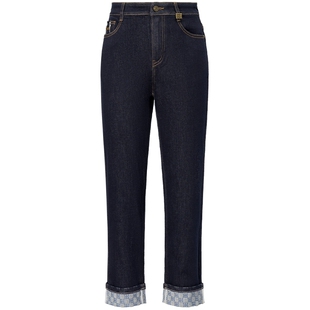 FF仿佛牛仔裤2025秋季新款原色可翻折裤边宽松显瘦烟管休闲锥形裤