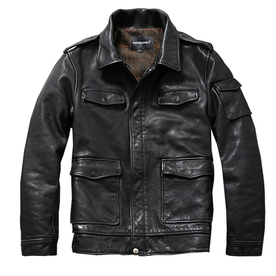 多口袋休闲皮衣猎装皮衣