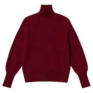 Basic House/百家好红色高领毛衣女士冬季加厚羊毛长袖打底针织衫