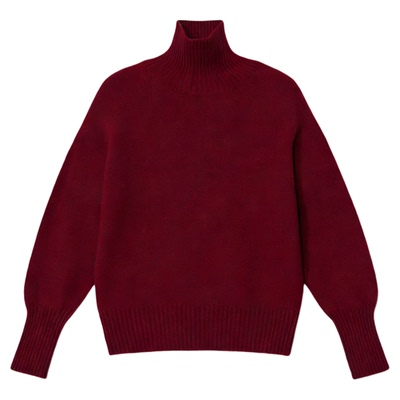 百家好红色高领羊毛打底针织衫女