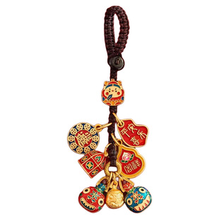 沙金吞金兽汽车钥匙扣三合六合挂件男高档古法三口之家包挂饰女