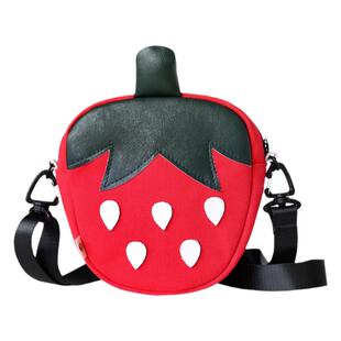 三色补丁草莓小挎包女2025春新款少女帆布小包包百搭可爱斜挎包