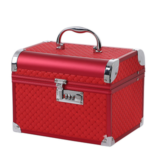 高档化妆盒首饰收纳饰品喜庆红色公主结婚礼物手提珠宝密码箱子