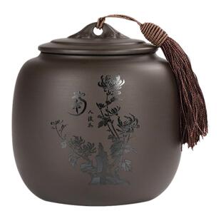 紫砂茶叶罐密封罐存储普洱茶罐家用防潮梅竹中式陶瓷罐透气空罐
