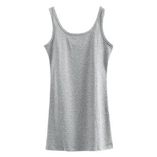 夏季背心女中长款打底裙纯白韩版修身吊带大码圆领纯色无袖背心裙