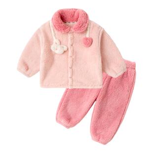 嘟嘟家宝宝加绒家居服套装冬季儿童加厚男童珊瑚绒睡衣两件套冬装