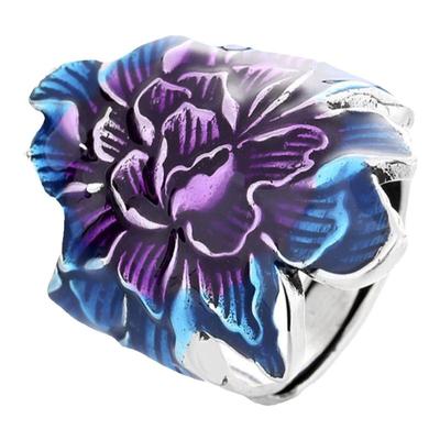 女款S925纯银彩色牡丹花戒指