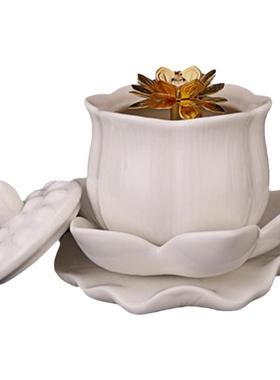 无字油灯供佛白色陶瓷包邮莲花